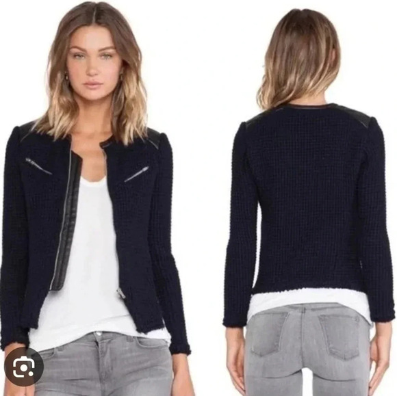 IRO Ceylona Knit Wool Zip Front Blazer with Lamb Leather Shoulders 42 FR (10 US) - Picture 10 of 16